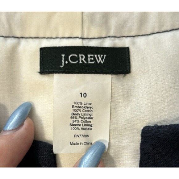 J.CREW Linen with Blue Embroidered Floral Overlay Blazer Jacket Medium Size 10 - Picture 6 of 6